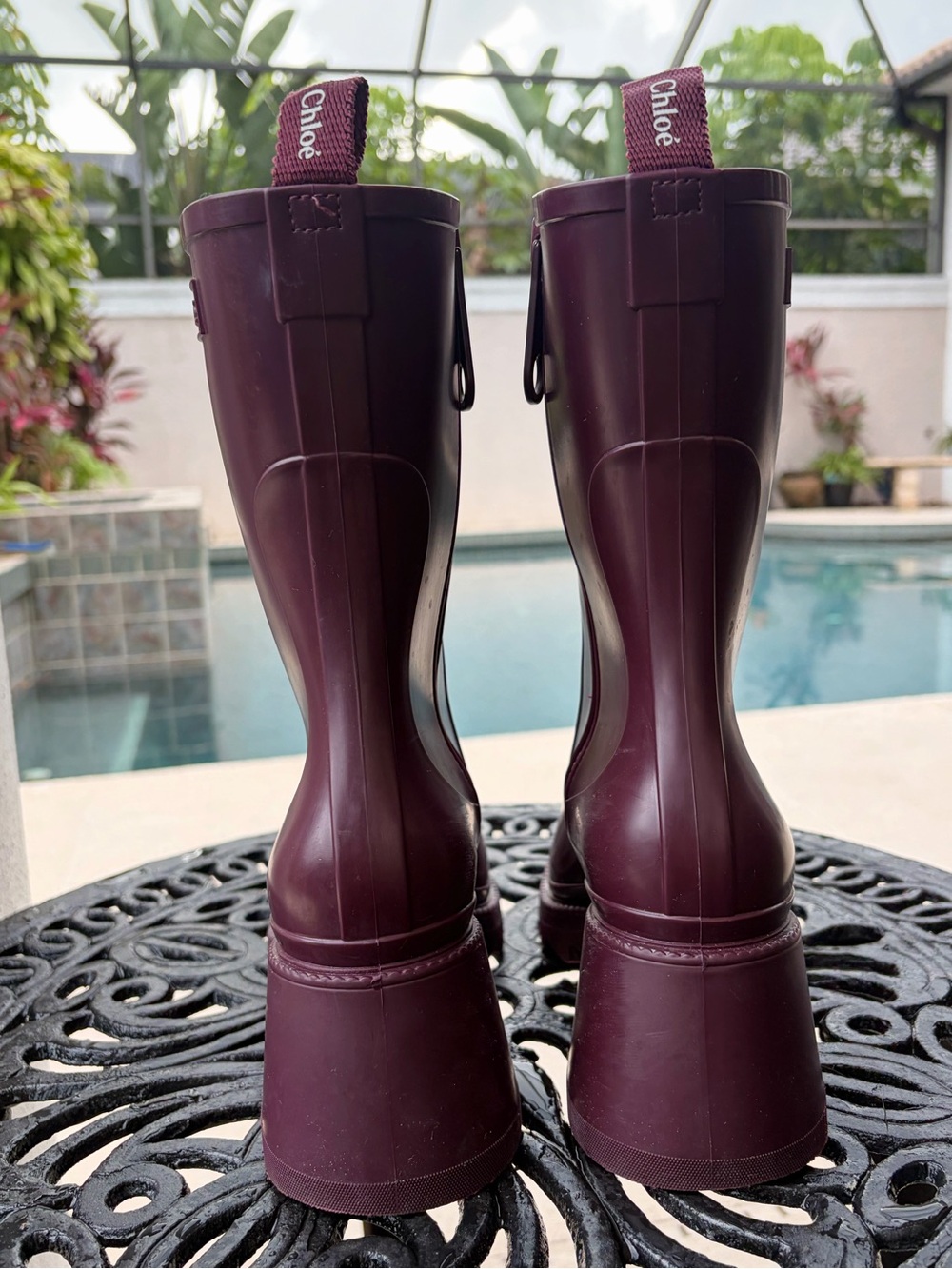 Chloé Betty Burgundy Heeled Rainboots - Picture 3 of 6